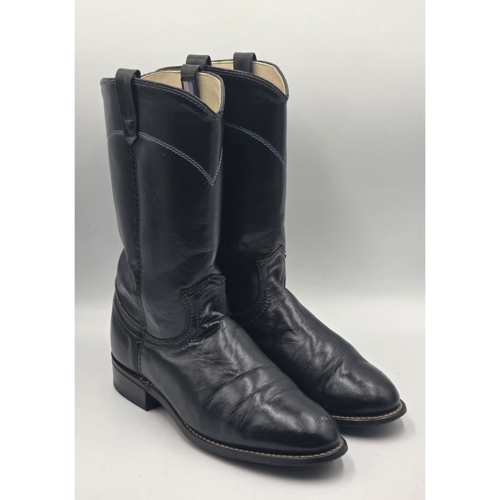 Vintage Acme Cowboy Boots Women's 6M Navy Leather USA 18007 Western Roper